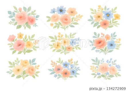 水彩風フラワーセット（9種類） 134272909
