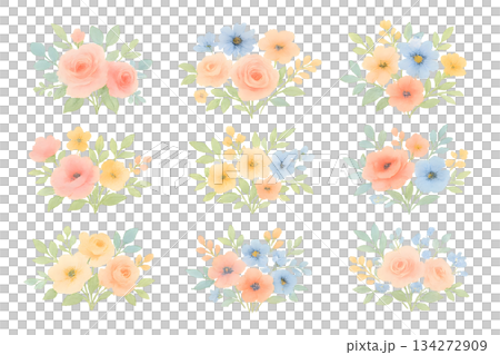 水彩風フラワーセット（9種類） 134272909