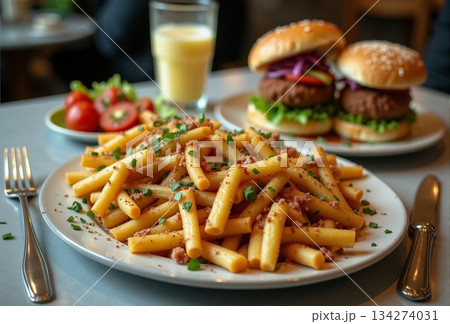 AI generated Warm diner scene with friends sharing flavorful snack and refreshing drinks AI generated Warm diner scene with friends sharing flavorful snack and refreshing drinks 134274031