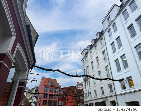 Copenhagen old town facades with Christmas garland on winter day Copenhagen old town facades with Christmas garland on winter day 134274260
