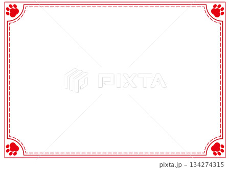 肉球モチーフの赤い装飾フレーム 背景透過 134274315