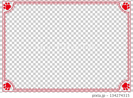 肉球モチーフの赤い装飾フレーム 背景透過 134274315