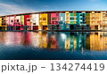 水辺のカラフルな街並みのイラスト 134274419