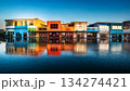 水辺のカラフルな街並みのイラスト 134274421