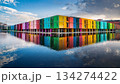 水辺のカラフルな街並みのイラスト 134274422