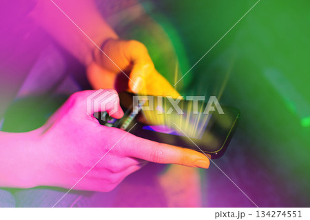 Log in protection concept on smartphone. Human augmentation technology concept. Log in protection concept on smartphone. Human augmentation technology concept. 134274551