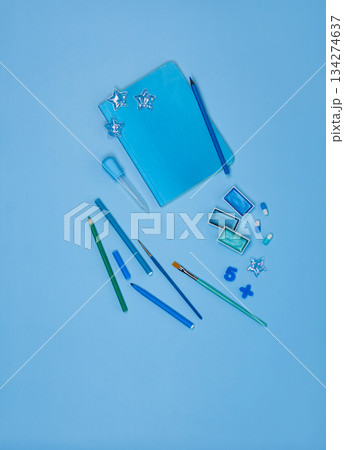 Notebook mockup background for design. Top view shooting. Mock up poster sketchpad frame. 134274637