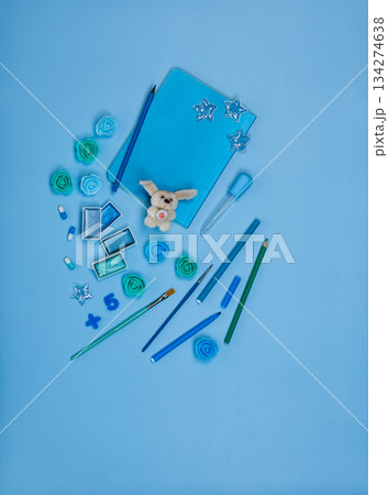 Notebook mockup background for design. Top view shooting. Mock up poster sketchpad frame. 134274638