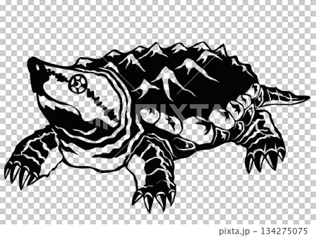 一張剪紙插圖，描繪了一隻可怕的鱷龜，如果它出現在水道裡，那將會非常可怕。 134275075