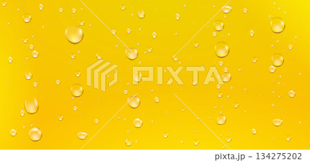 Water drop oil yellow texture liquid bubble honey. Glass yellow droplet oil golden beer juice effect 134275202