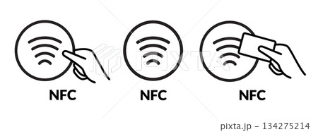 NFC card payment contactless icon. Mobile logo rfid symbol wireless smartphone nfc pay 134275214