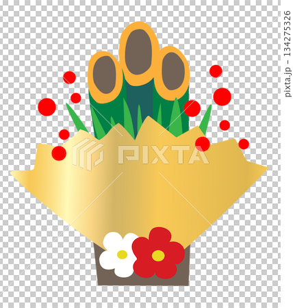 New Year's greeting card with Kadomatsu design, copy space included, transparent background illustration 134275326
