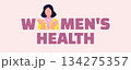 Women health illustration banner about menstruation, woman holding uterus and pain relief pills on pink background, period care and gynecology concept 134275357