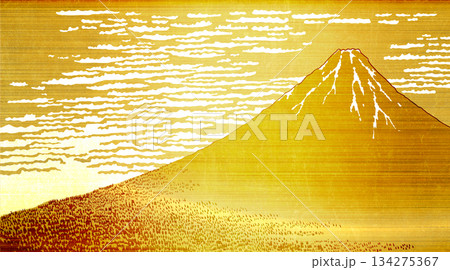 赤富士 浮世絵 金箔の屏風の背景 赤富士 浮世絵 金箔の屏風の背景 134275367