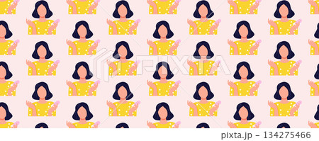 Seamless women health pattern about menstruation with woman holding tampon, feminine hygiene and period care illustration 134275466