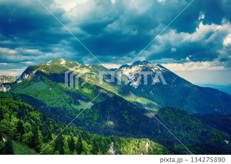 Alpine mountains - view from Golica peak in Karavanke range, Slovenia 134275890