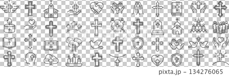 ベクターでモノクロのキリスト教に関する線画アイコンセット 134276065