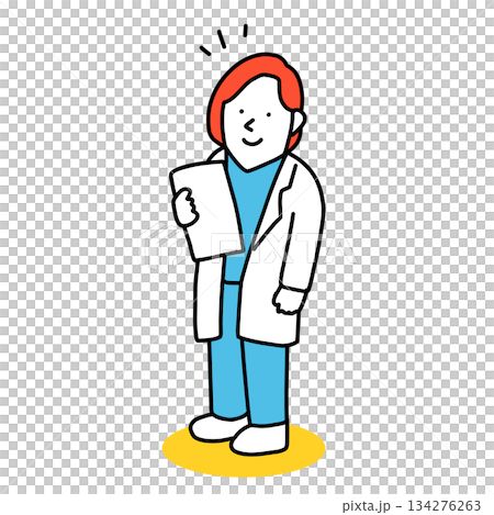 醫生手持病歷站立，插圖為女醫生 134276263