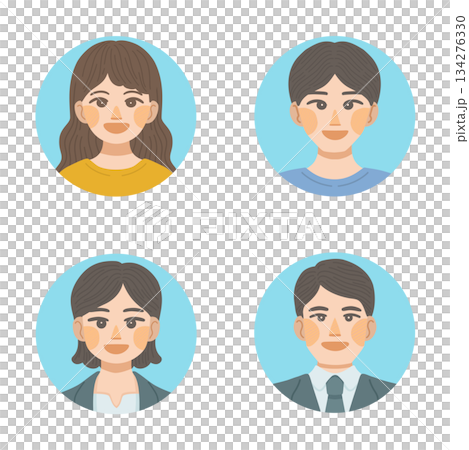 Smiling male and female facial expression icon set 134276330