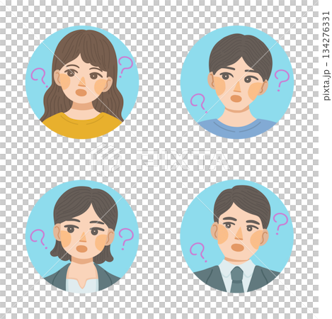 A set of facial expressions of men and women who are feeling doubtful 134276331