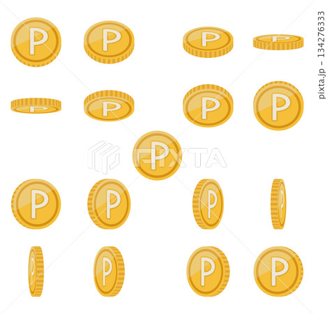 様々な角度から見た、ポイントコインのイラスト 様々な角度から見た、ポイントコインのイラスト 134276333