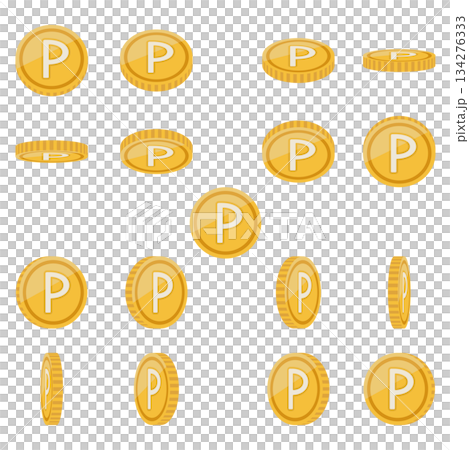 様々な角度から見た、ポイントコインのイラスト 様々な角度から見た、ポイントコインのイラスト 134276333