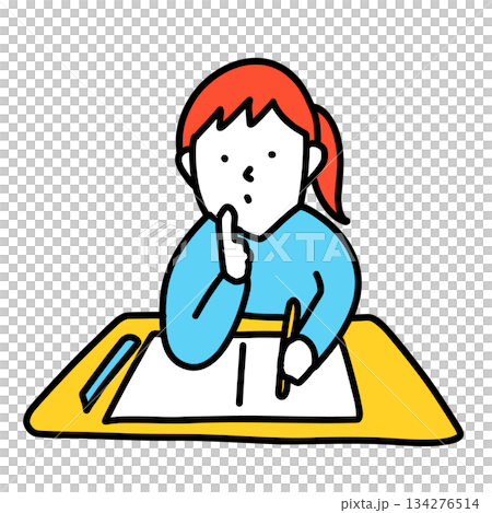 Students taking a test Illustration of examinees carefully checking and writing 134276514