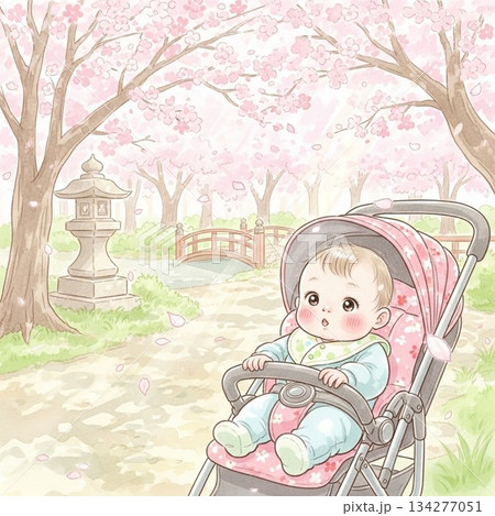 ベビーカーで散歩する赤ちゃん ベビーカーで散歩する赤ちゃん 134277051