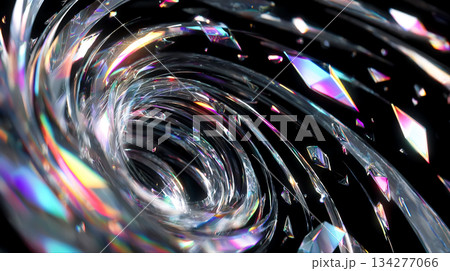 乱反射してきらめく鏡の破片の渦 134277066