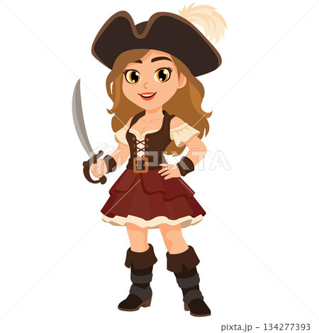 pirate girl costume cartoon flat style pirate girl costume cartoon flat style 134277393