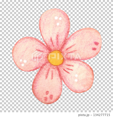 Red flower, folk, ornamental element. Hand-drawn watercolor illustration, cartoon. Flower, plant, decoration, holiday, children, Easter, isolated Red flower, folk, ornamental element. Hand-drawn watercolor illustration, cartoon. Flower, plant, decoration, holiday, children, Easter, isolated 134277715