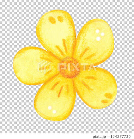 Yellow flower, folk, ornamental element. Hand-drawn watercolor illustration, cartoon. Flower, plant, decoration, holiday, children, Easter, isolated 134277720