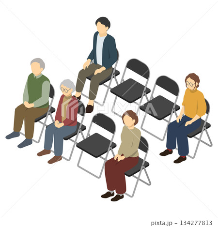 アイソメトリックイラスト：パイプ椅子に座る人(前) 134277813