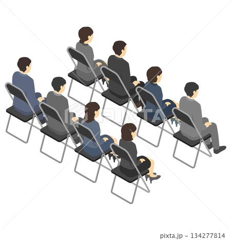 アイソメトリックイラスト：パイプ椅子に座るスーツ男女(後) 134277814