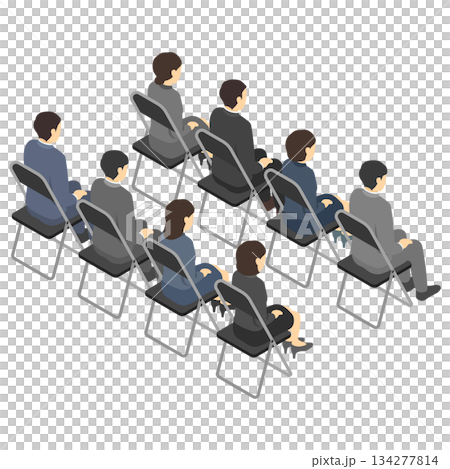 アイソメトリックイラスト：パイプ椅子に座るスーツ男女(後) 134277814