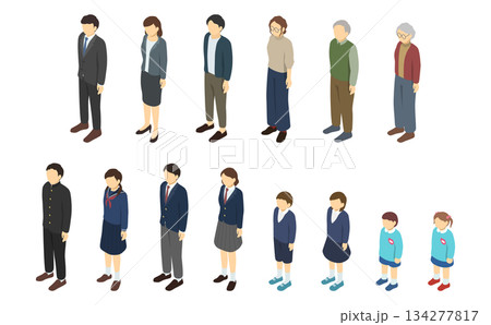 アイソメトリックイラスト：いろんな世代の人々 134277817