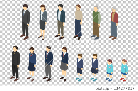 アイソメトリックイラスト：いろんな世代の人々 134277817