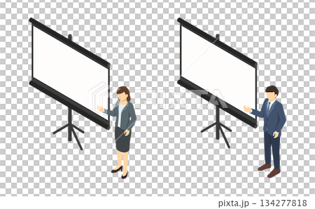 等距視圖：一男一女身著西裝，正在講解如何使用投影儀 134277818