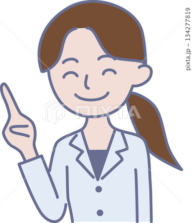 白衣を着た女性が人差し指を立てているイラスト 134277819