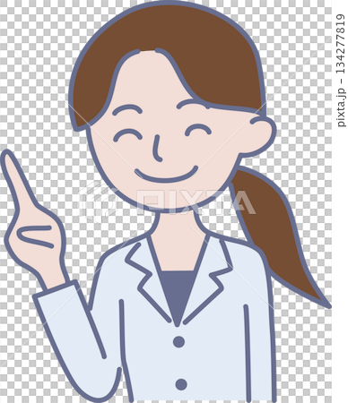 白衣を着た女性が人差し指を立てているイラスト 134277819