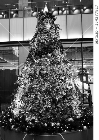 飾り付けられたクリスマスツリー「赤レンガテラス」白黒 134277917