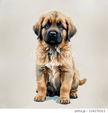 おすわりするレオンベルガー子犬 134278321