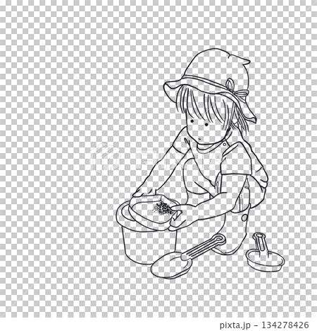 兒童在沙坑玩耍的線條畫 134278426