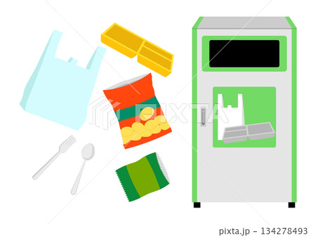プラスチックごみとゴミ箱 134278493