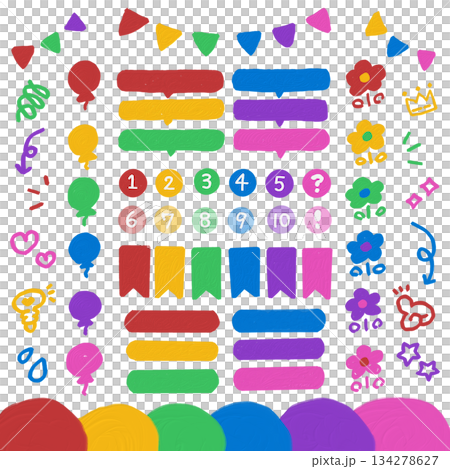 Colorful hand-drawn, doodle-style crayon-style web design illustration material set 134278627