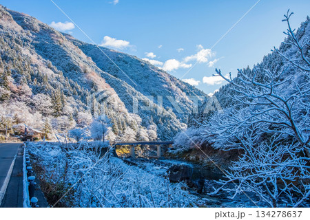 雪化粧した中山七里【岐阜県 下呂市 飛騨川沿い】 134278637