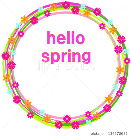 ハロースプリング　hello spring　花模様　フレーム　白背景 134278681