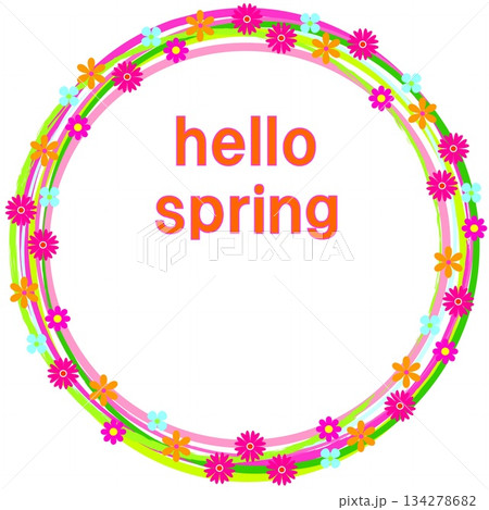 ハロースプリング　hello spring　花模様　フレーム　白背景 134278682