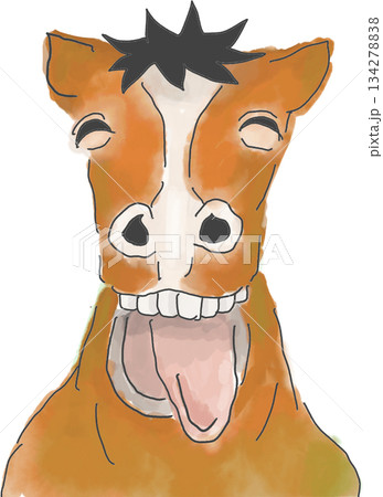 にこにこ嬉しそうに笑う馬の水彩タッチなイラスト 134278838