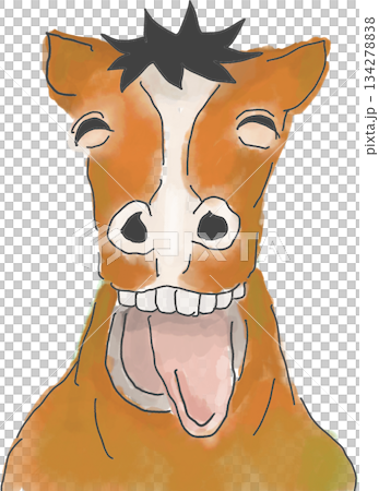 にこにこ嬉しそうに笑う馬の水彩タッチなイラスト 134278838